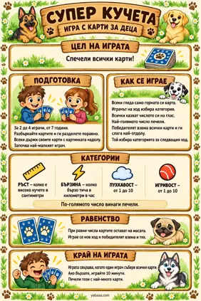 Лист с правилата: цел, подготовка, категории, равенство и край на играта