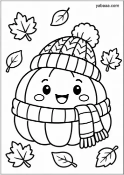 Безплатна картинка за оцветяване – усмихната тиква с плетена шапка и шал