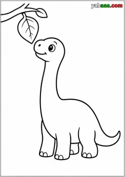 Dinosaur za bojanje, bebe brahiosaur pruža vrat prema listu na grančici