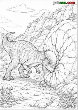 Dinosaur za bojanje, pahicefalosaur udara koštanom kupolom napuklu stijenu