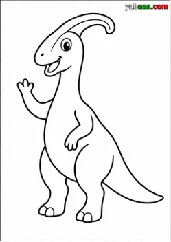 Dinosaur za bojanje, parasaurolof sa zavijenim grebenom na glavi koji maše šapom