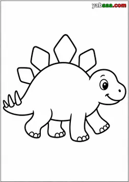 Dinosaur za bojanje, nasmijani stegosaur s krupnim pločama po leđima i šiljcima na repu
