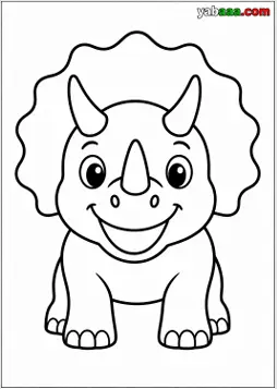 Dinosaur za bojanje, bebe triceratops sprijeda s tri roga i valovitim ovratnikom