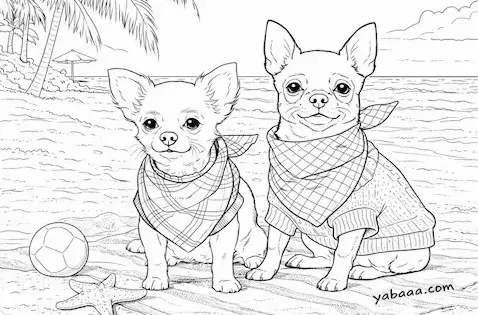 Čivava na plaži – bojanka za djecu