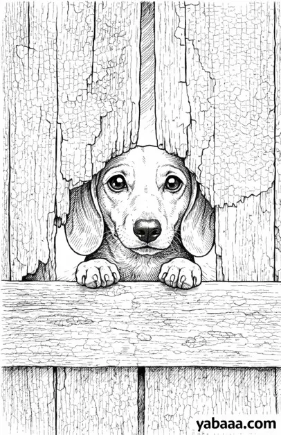 Realističen jazbečar, ki kuka iz preperele lesene ograje s podrobnimi črticami – zahtevna pobarvanka