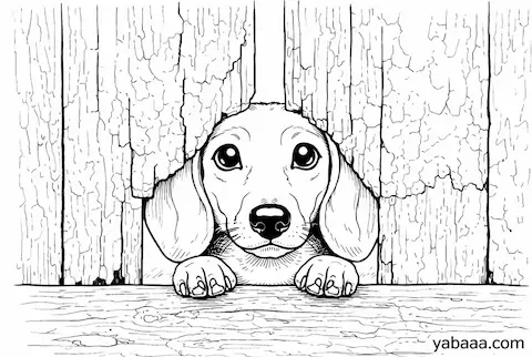 Jazavčar viri kroz drvenu ogradu – bojanka