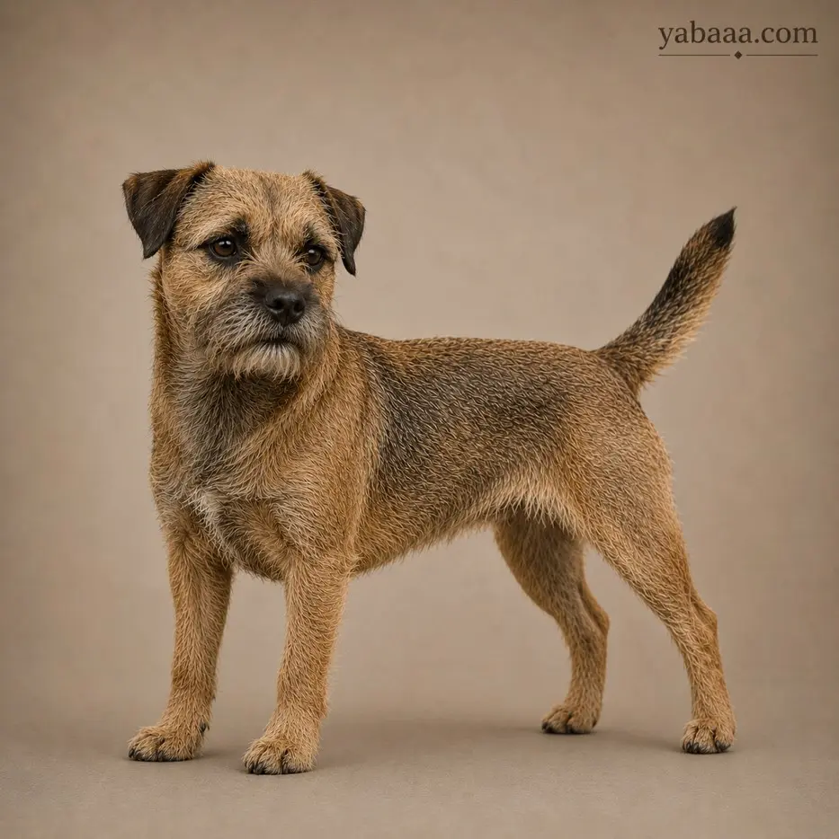 Border Terrier standing profile photo – small wiry-coated terrier dog breed