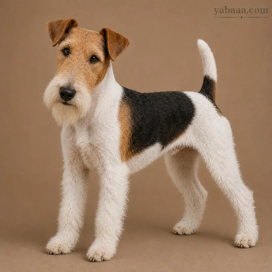 Wire Fox Terrier standing portrait – rough-coated fox terrier dog breed
