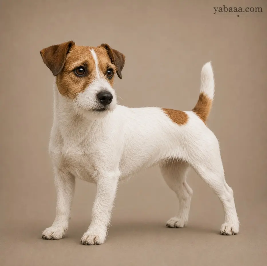 Jack Russell Terrier standing portrait – energetic white and brown terrier dog