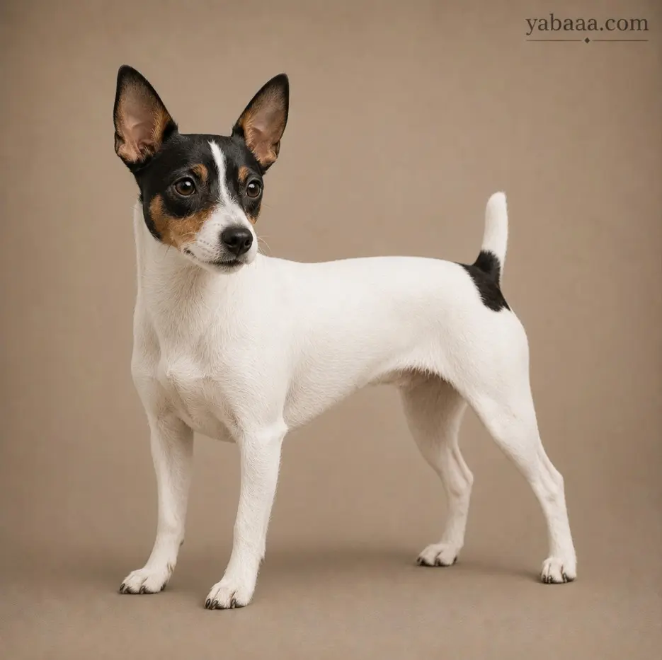 Japanese Terrier standing profile – small black and white terrier breed