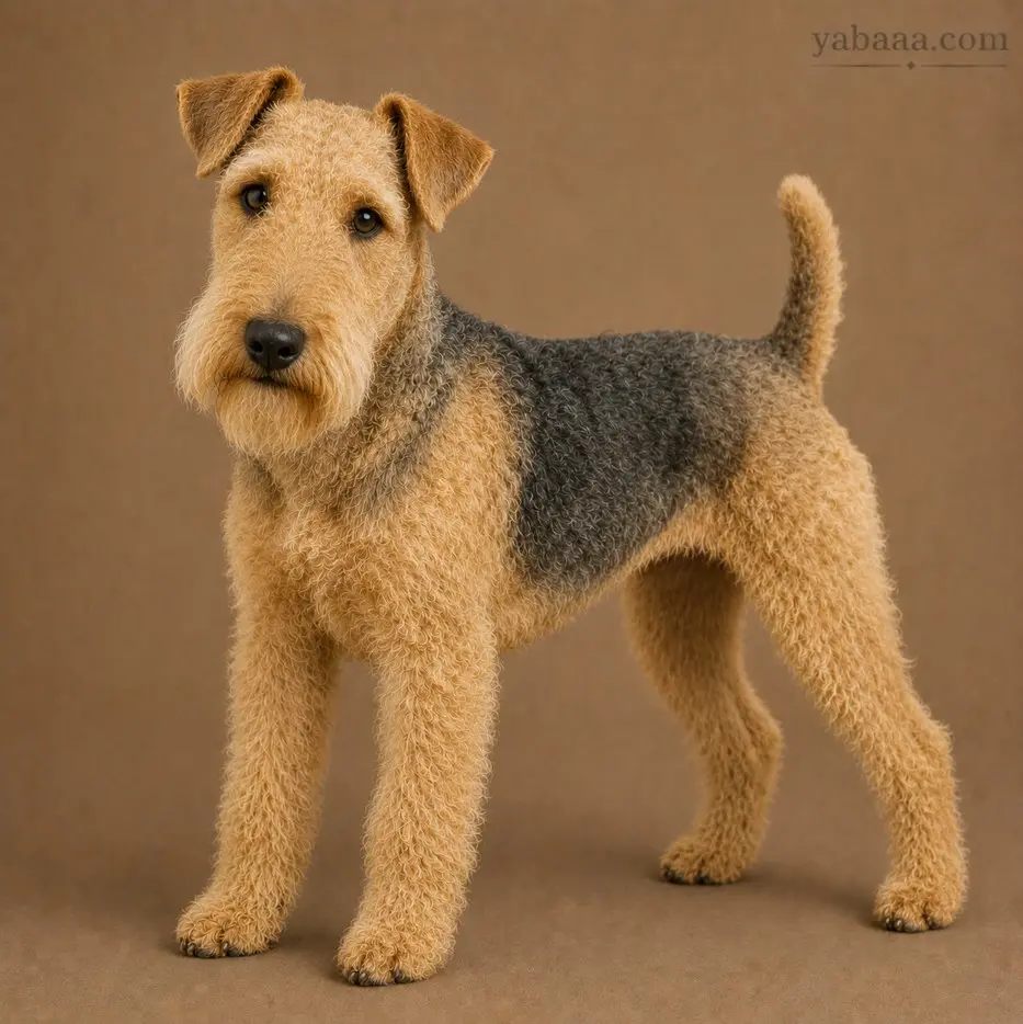 Lakeland Terrier standing portrait – small black terrier dog breed