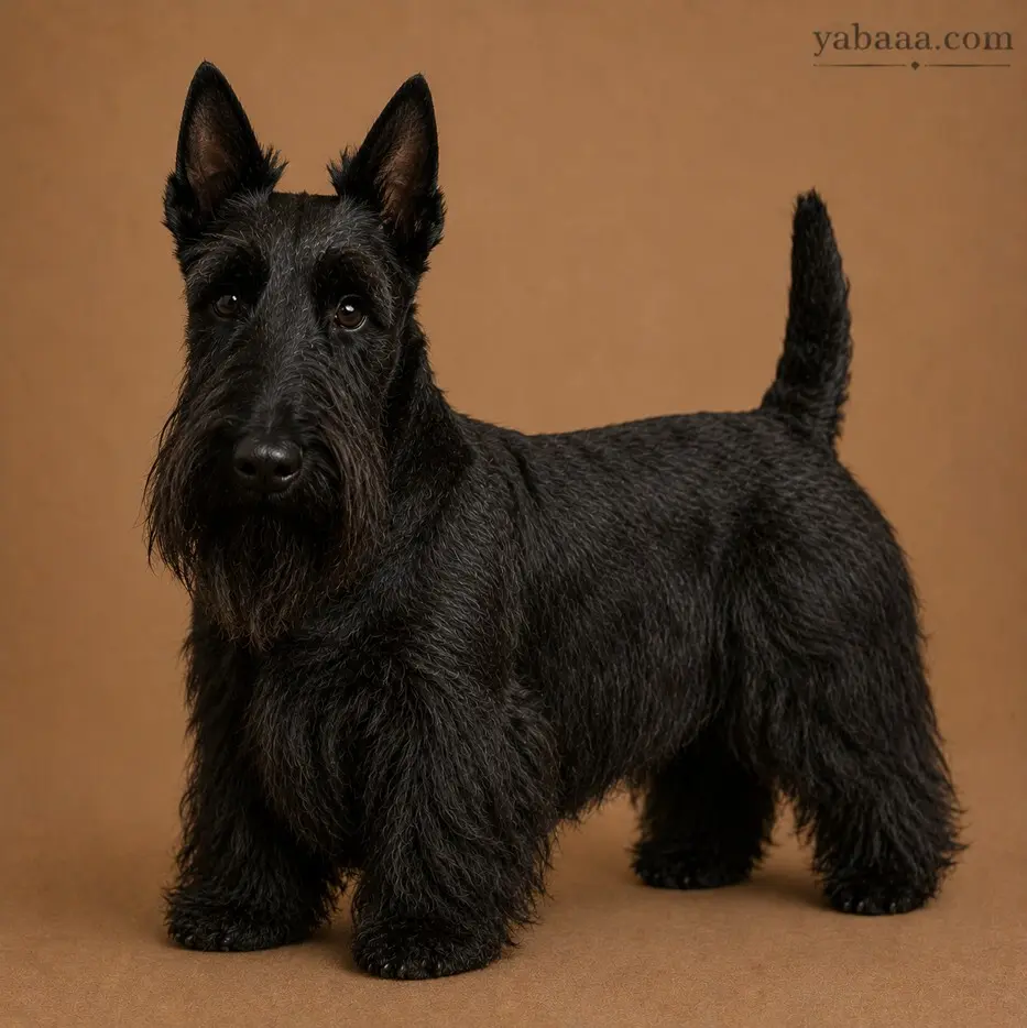 Scottish Terrier standing portrait – black Scottie terrier dog breed