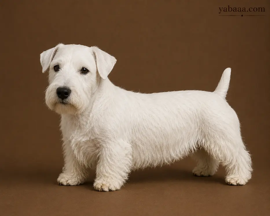 Sealyham Terrier standing profile – white long-haired terrier dog breed