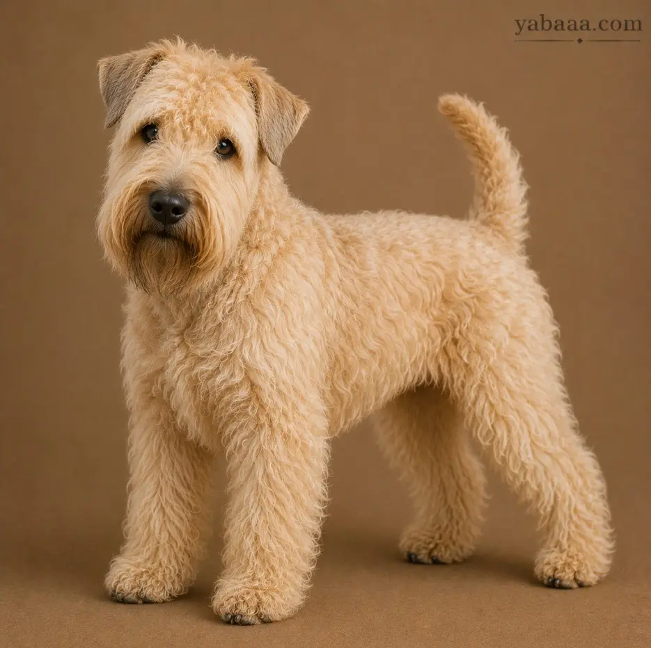 Soft Coated Wheaten Terrier standing profile – fluffy wheaten terrier breed
