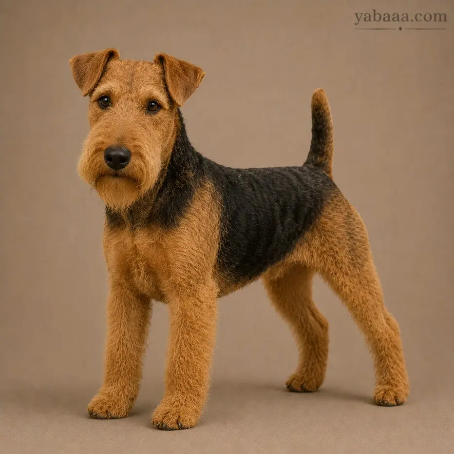 Welsh Terrier standing profile photo – black and tan terrier dog breed