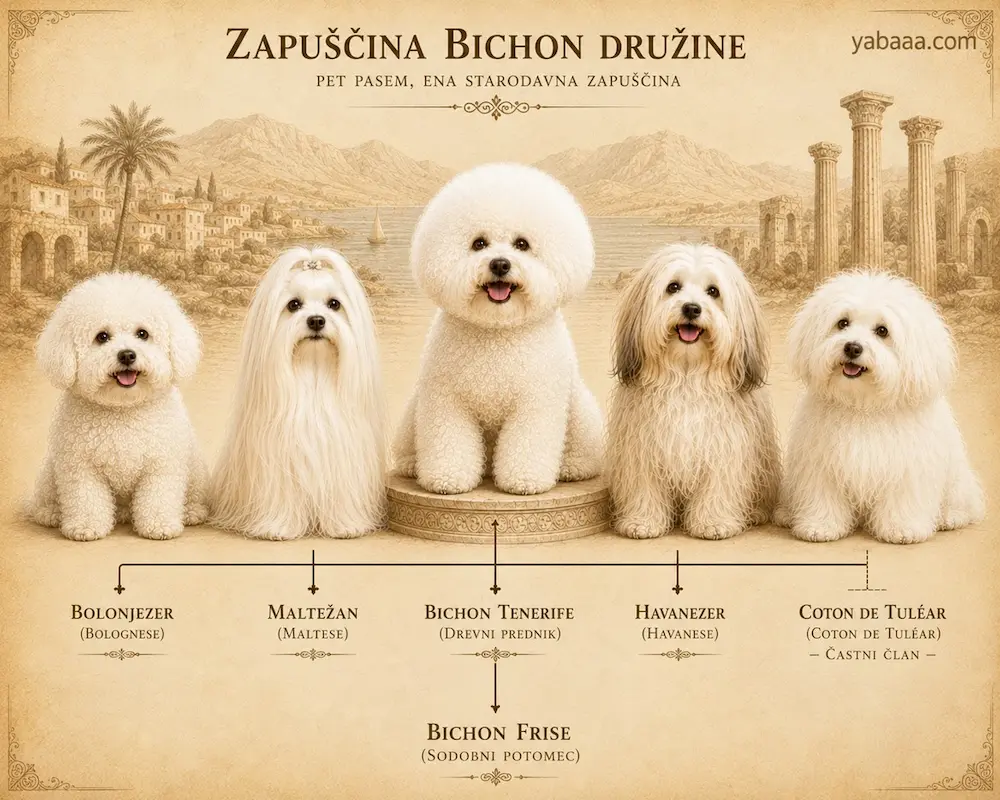Zapuščina družine bichon — Bolognese, Malteška bolonka, Bichon Tenerife, Havanese in Coton de Tulear