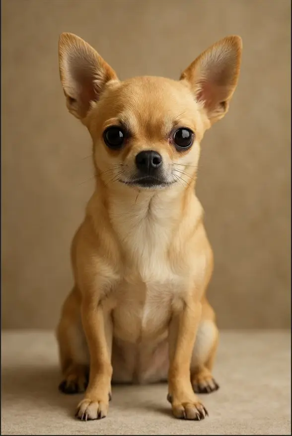 Profil Čivave s tipično jabolčno glavo, velikimi očmi in pokončnimi ušesi