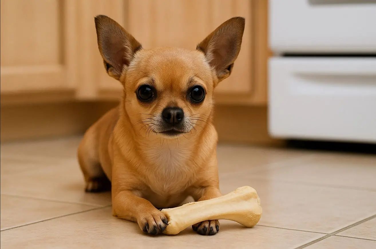 Čivava leži s kostjo – pravilna prehrana je ključna za zdravje majhnih pasem