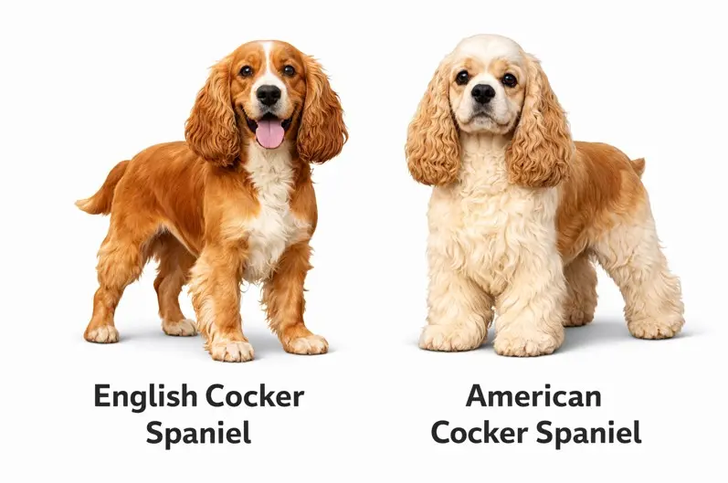 Primerjava med angleškim in ameriškim koker španjelom – razlike v velikosti, dlaki in glavi