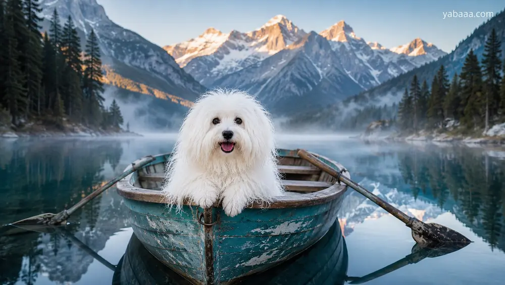 Coton de Tulear v čolnu na gorskem jezeru – aktiven in živahen spremljevalec