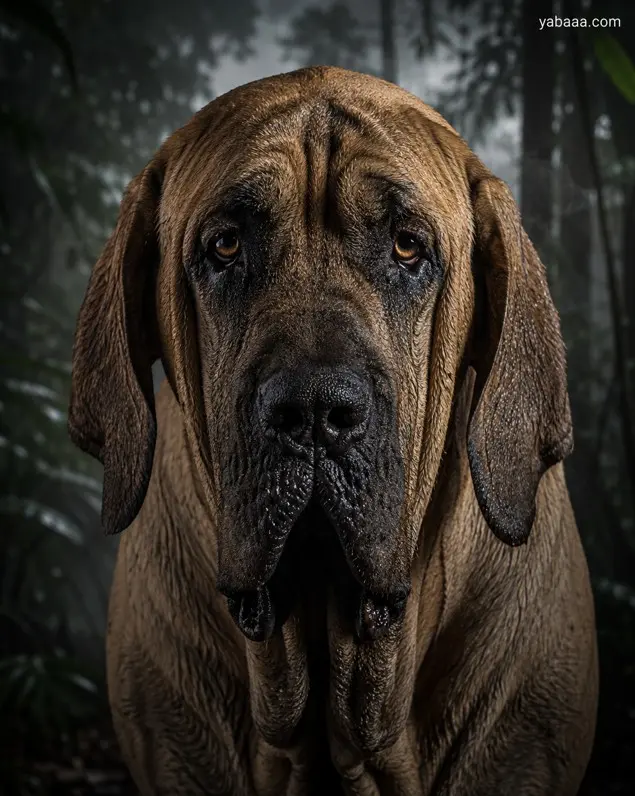 Portret Fila Brasileiro z izrazitim pogledom in značilnimi gubami na koži