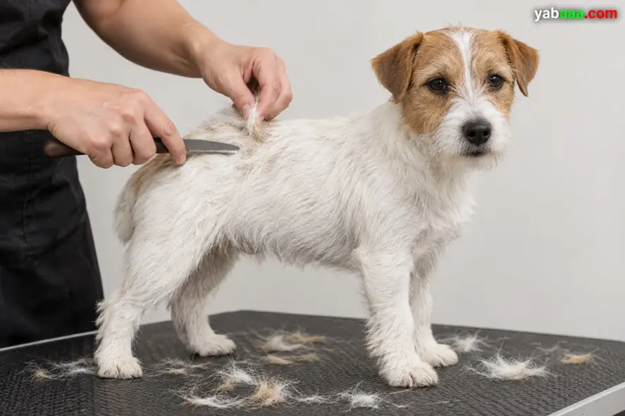 Nega jack russella z ostro dlako: odmrlo dlako na mizi pulijo z nožem za trimanje
