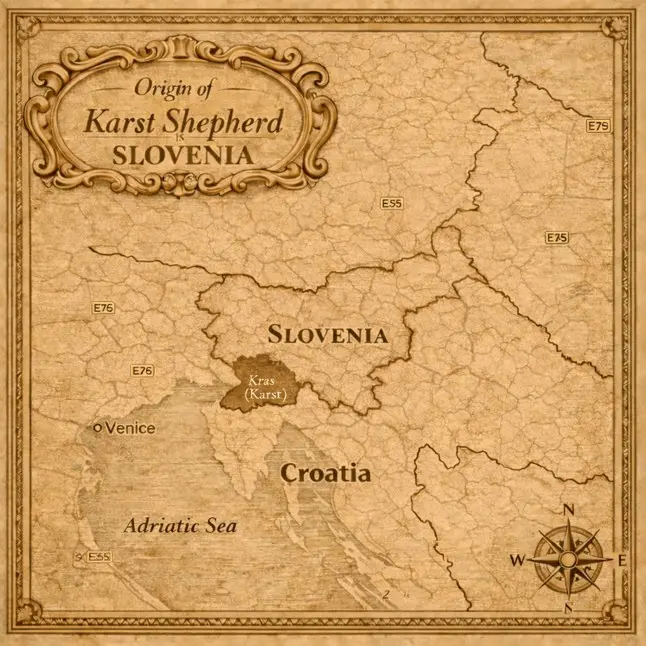 Star zemljevid izvora Kraški ovčar – Kraška planota, Slovenija