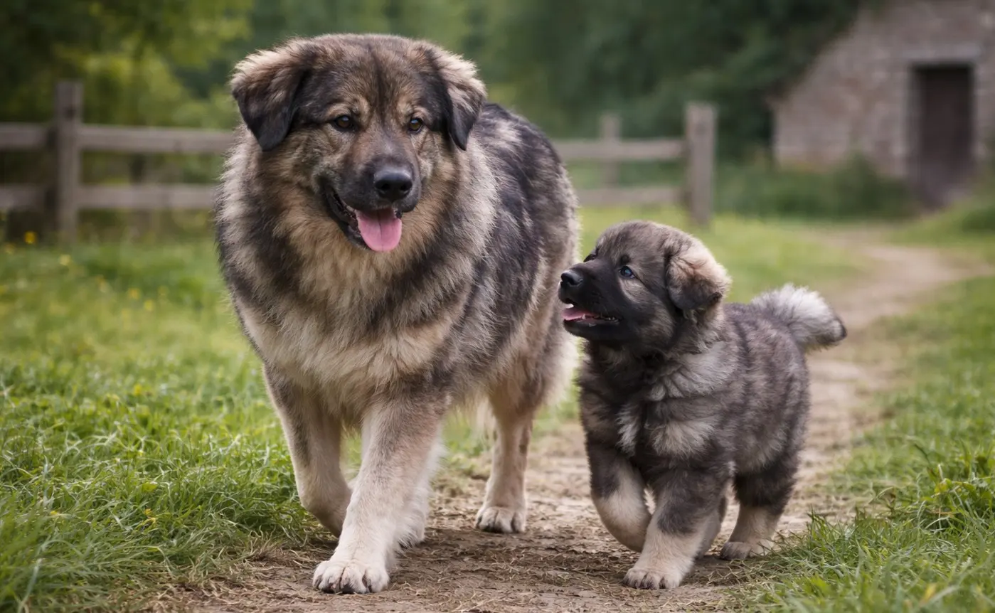 Kraški ovčar s kužkom na kmetiji – slovenska pastirska pasma kraški ovčar