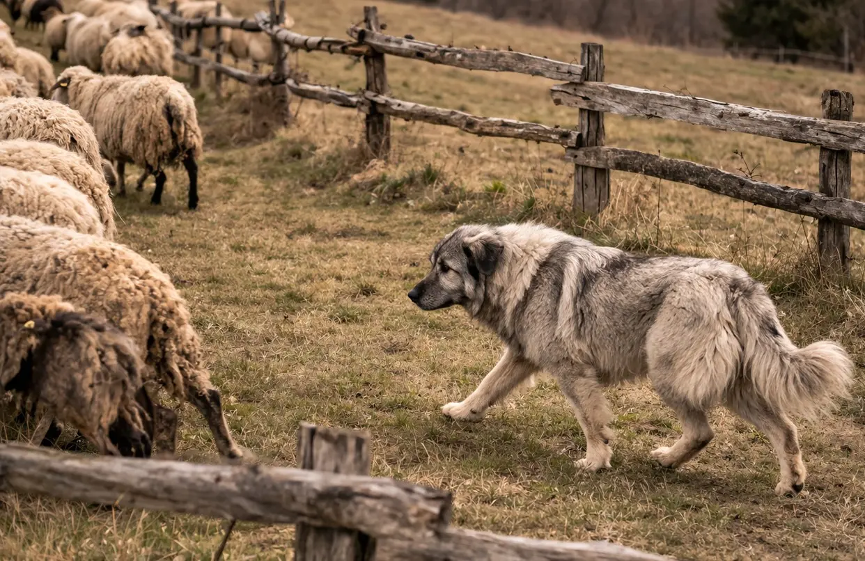 Kraški ovčar pase ovce u Sloveniji – pastirski pas kraševec na radu na planinskom pašnjaku