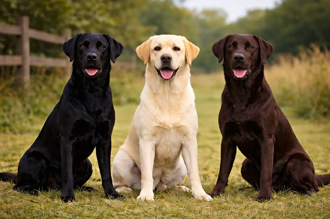 Črn, rumen in čokoladen ameriški Labradorec – tri uradne barve pasme pri ameriškem tipu