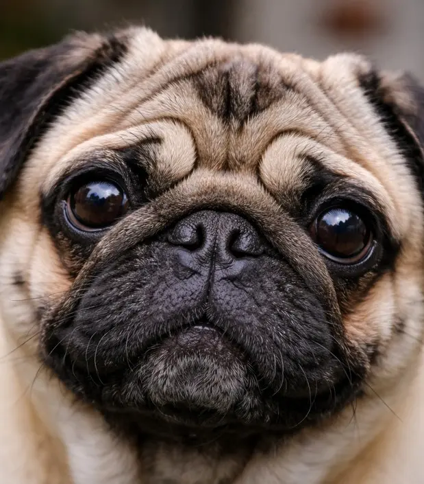 Mops od blizu – značilen naguban obraz in velike temne oči