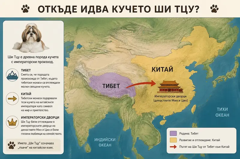 Инфографика – откъде идва кучето Ши Тцу: пътят от Тибет до китайските императорски дворове на династиите Мин и Цин