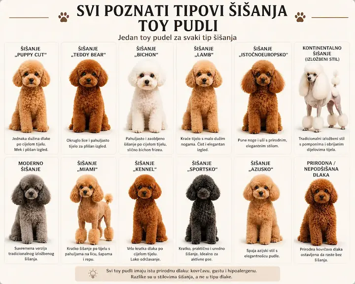Svi poznati tipovi šišanja i stilovi dlake kod Toy pudla