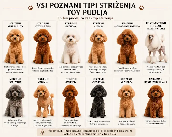 Vsi znani tipi striženja in slogi dlake pri Toy pudlju
