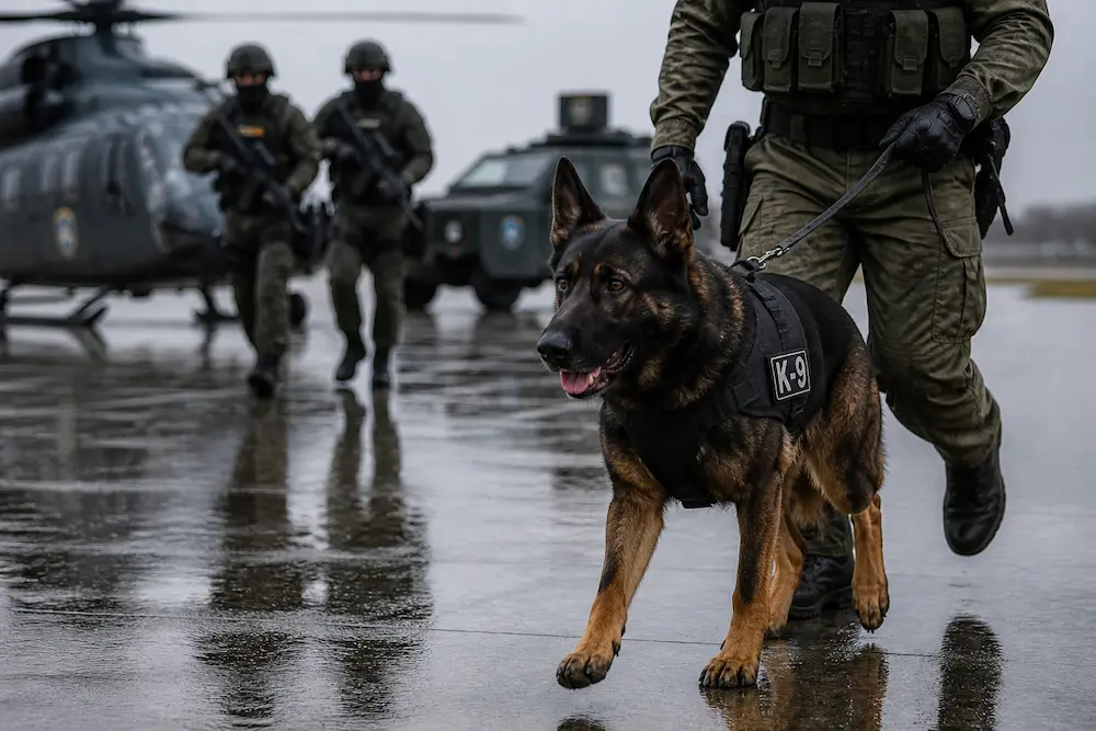 Njemački ovčar s oznakom K-9 u specijalnoj jedinici, policijska i vojna radna pasmina