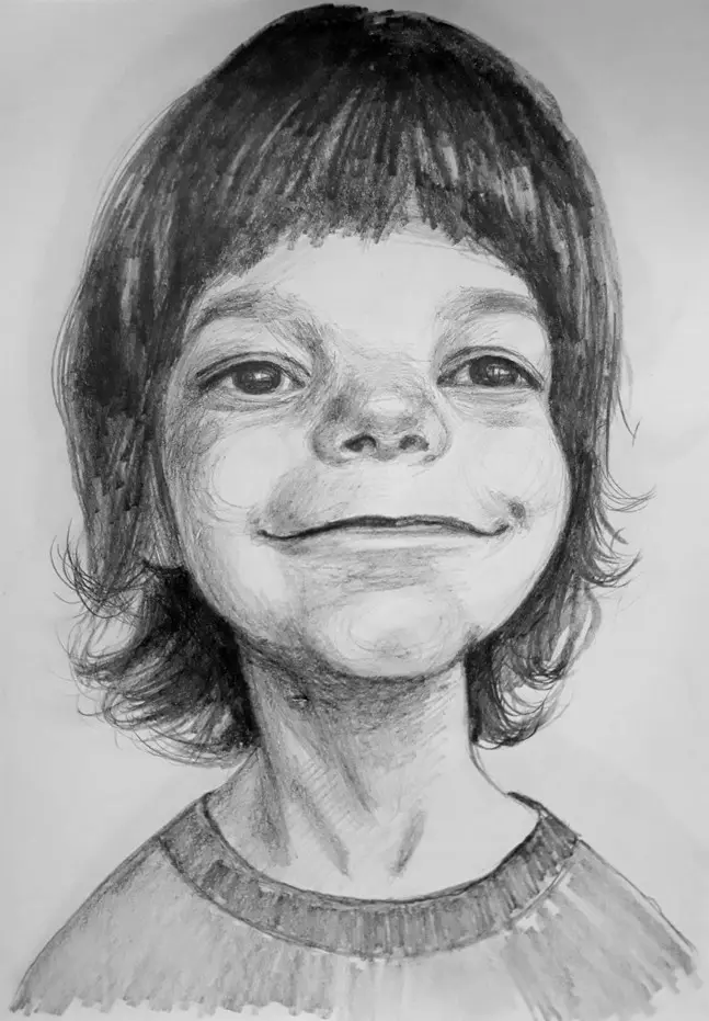 Portret djeteta — stidljivi osmijeh — crtež iz galerije