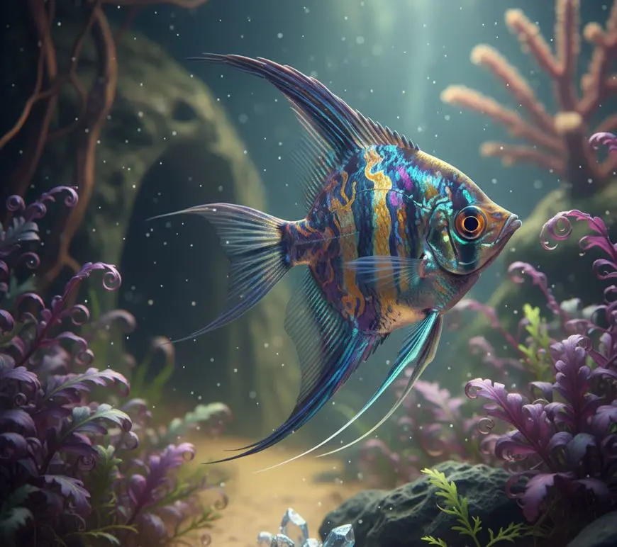 Barvita angelska ribica z dolgimi plavutmi