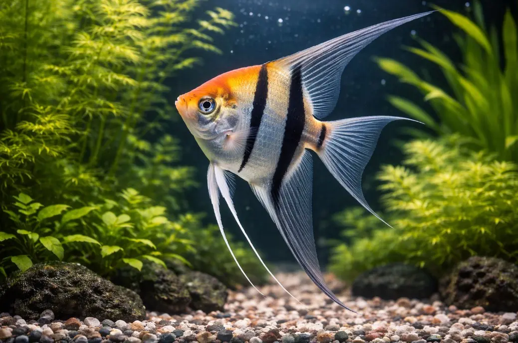 Angelfish v zelenem akvariju