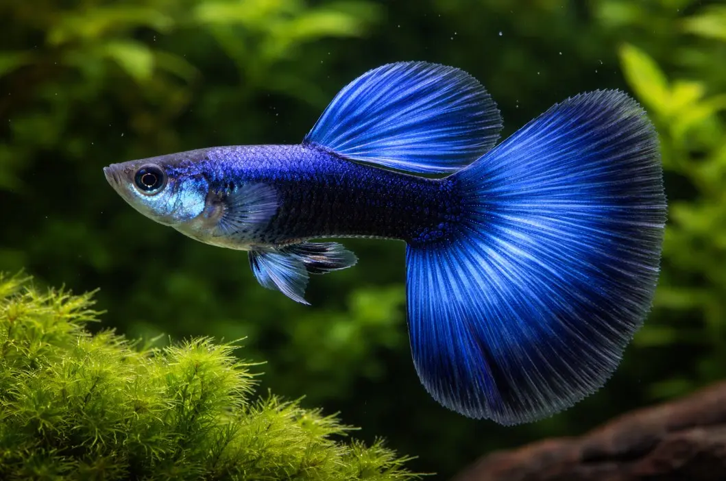 Moscow Blue gupi — popolnoma modro obarvan
