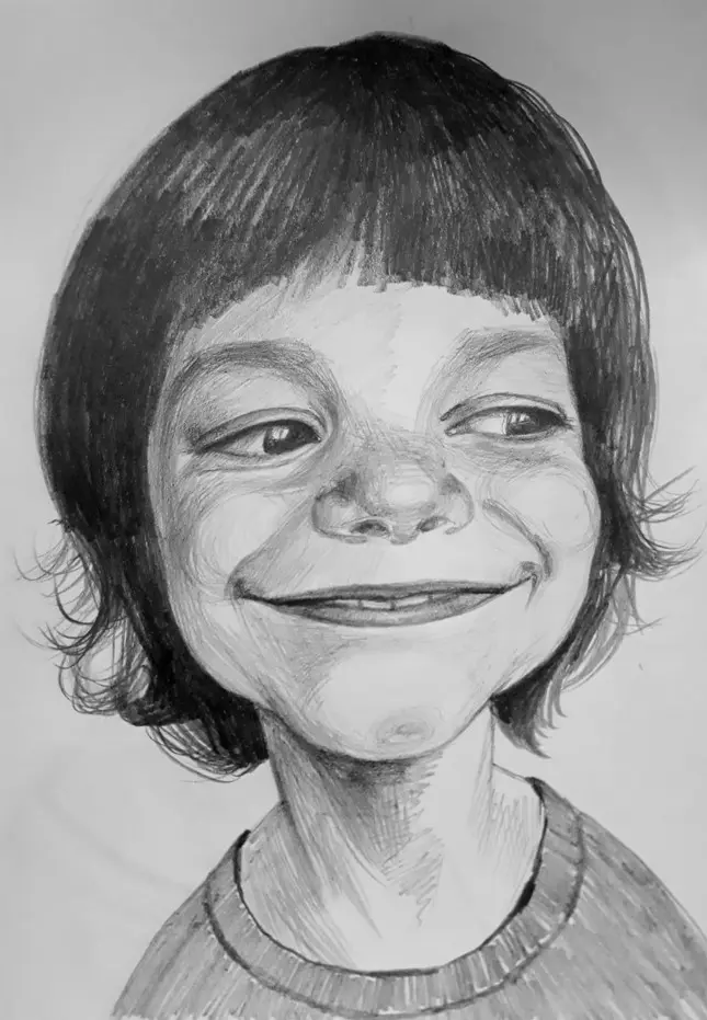 Portret otroka — igriv nasmeh — risba iz galerije