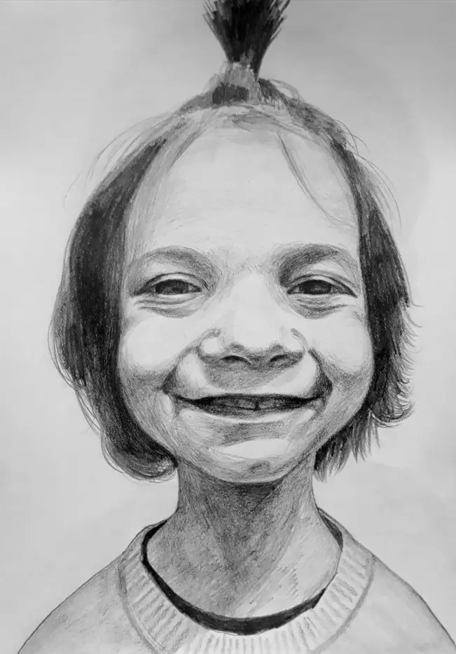 Portret otroka — sončen nasmeh — risba iz galerije